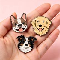 Badge en métal personnalisé en émail pour chien, motif tête de chien, mignon chiot, pour les amoureux des chiens, idéal pour chapeaux, sacs à dos et artisanat métallique