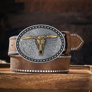 <span class=keywords><strong>Ceinture</strong></span> en cuir PU de style occidental, bande à rivets avec boucle tête de taureau, tendance rétro punk pour jeunes hommes, <span class=keywords><strong>ceinture</strong></span> de cowboy inspirée du denim - Product Image 5