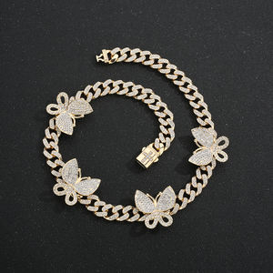 14k placcatura in <span class=keywords><strong>oro</strong></span> da uomo Hip Hop Rap accessori Hiphop Cuban diamante intarsiato farfalla bracciale <span class=keywords><strong>oro</strong></span> maschio <span class=keywords><strong>collana</strong></span> - Product Image 3