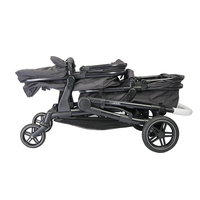 Poussette double pour jumeaux avec nacelles, tissu en lin, pliage à une touche, cadre en aluminium rouge, combinaison 2-en-1