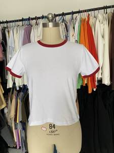 T-<span class=keywords><strong>shirt</strong></span> bicolore à coutures personnalisées Design Sense T-<span class=keywords><strong>shirt</strong></span> court à manches courtes de haute qualité 100% coton côtelé de couleur contrastée - Product Image 3