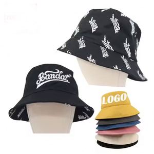 Casquette à visière plate large pour hommes et femmes, vente en gros, en coton, avec logo personnalisé brodé, chapeau bob brodé, chapeaux bob personnalisés imprimés - Product Image 1