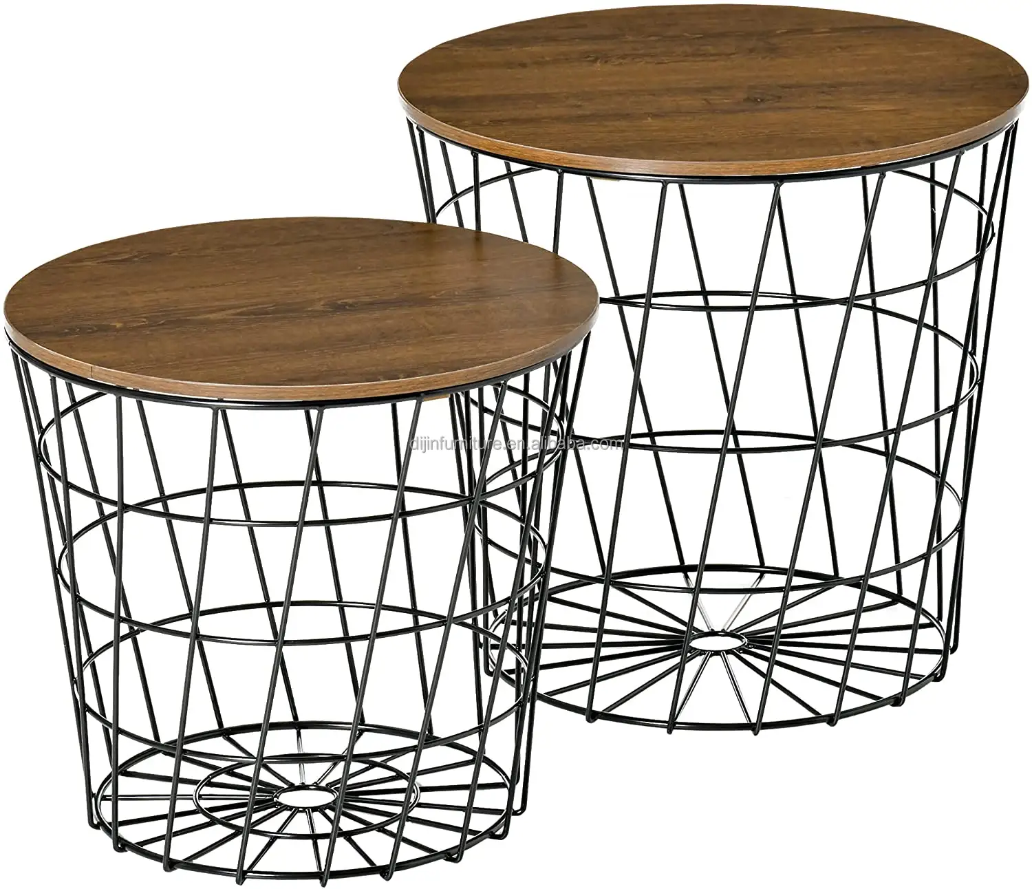 2 Beistell tische mit Stauraum, Nesting Wire Design Stacking Round Accent Couch tische mit Innen lagerung und Schwarz