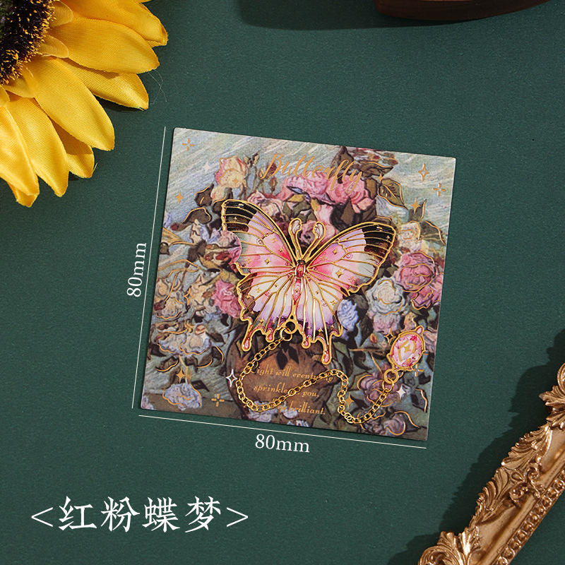 ผีเสื้อในภาพวาดชุดที่คั่นหนังสือความฝันผีเสื้อสีชมพูสีแดง