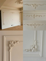 Ornement d'angle en relief 3D en gypse sculpté style rétro français, finition lisse pour la décoration murale et de plafond des villas, appartements et salons