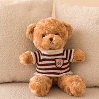 Vente directe d'usine de bonne qualité doux personnalisé en vrac tissu brun ours en peluche animaux en peluche ours jouets en peluche bande bleue