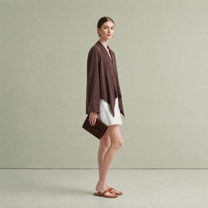 Soft 100% Wool Open Front <strong>Waterfall</strong> Collar Long Sleeve Women <strong>Cardigan</strong> for Autumn Office Wear - Product Image 2