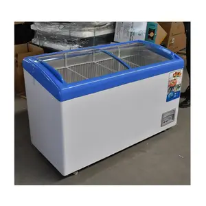 Commercial curved glass door freezer chest deep freezer sliding glass door ice cream freezer display
