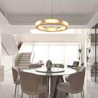 Lustre LED en laiton brossé avec anneau circulaire unique en albâtre pour hôtels et résidences