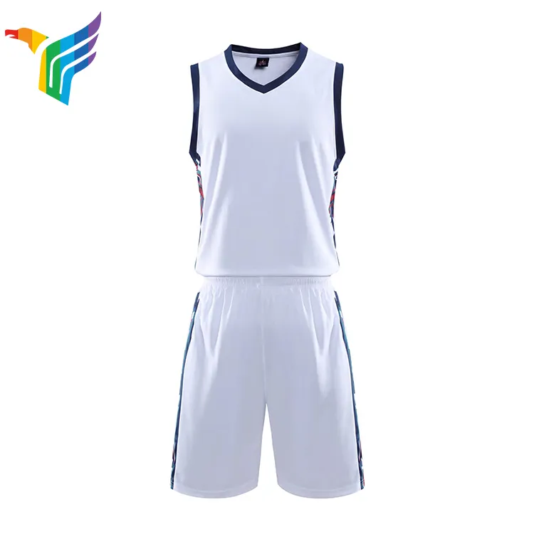 Uniforme de baloncesto reversible a granel, uniforme de fábrica China, color blanco marino