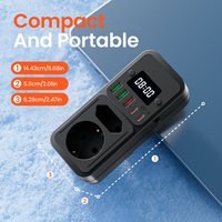 Adaptador de Enchufe Portátil con Reloj, Adaptador Multi-Enchufe con 3 Puertos USB-A y 2 Puertos Tipo-C, Regleta de Alimentación Multifuncional para Viajes