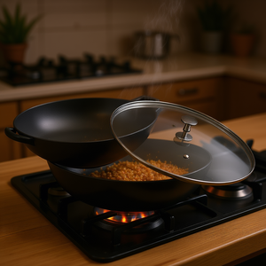 Wok con tapa de vidrio de 32 cm para saltear y freír - Product Image 3