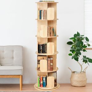 Libreria girevole moderna a 1-5-Tier in legno massello con 360 a torre girevole per casa ufficio o soggiorno camera da letto mobili - Product Image 4