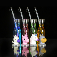 Bouteille d'eau lumineuse à LED pour animaux mignons en plastique PET Sluch Ice Drink Yard Cup 500ml avec couvercle et paille