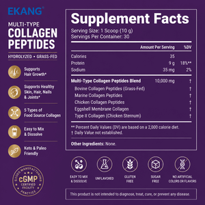 Multi-Type Collagen Peptides Hydrolyzed Grass Fed Unflavored Dietary Supplement 20g per Serving Easy to Mix - Product Image 2