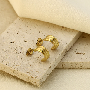Geometric Stud Earrings Gold 316 Stainless Steel Lightweight Fashion Jewelry For Women Daily Wear - Product Image 2