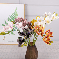 Anggrek Cymbidium Imitasi 6 Kepala, Bunga Palsu untuk Dekorasi Tahun Baru Imlek dan Thanksgiving, Hiasan Ruang Tamu