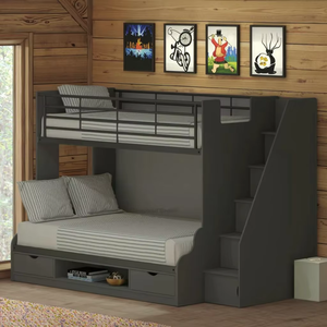 <span class=keywords><strong>Letto</strong></span> <span class=keywords><strong>a</strong></span> castello doppio moderno con scale di stoccaggio personalizzabile in legno massello <span class=keywords><strong>letto</strong></span> <span class=keywords><strong>a</strong></span> parete regina e re dimensioni per mobili per la casa - Product Image 1