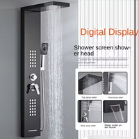Panneau de douche thermostatique mural avec affichage numérique LED, en acier inoxydable brossé, jets de pluie et de pulvérisation, design moderne