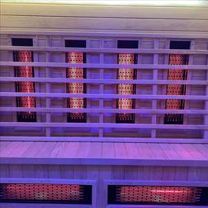 Sauna de esquina eléctrica moderna para interiores, Spa, baja intensidad, cerámica infrarroja para 2-3 personas, diseño de cicuta canadiense de madera maciza - Product Image 6