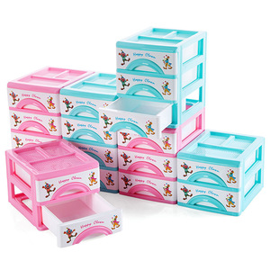 Happy Clown Desktop Organizer Multi Layer Drawer Storage Cabinet Pink And Blue Color Blocking Rectangle Standing Type - Product Image 5