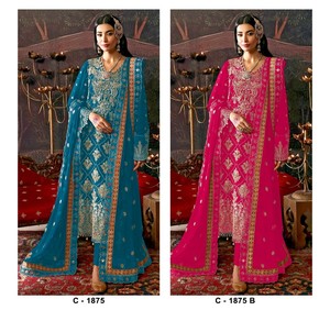 Nuevos diseños HeavyCHINON PESADO BORDADO con TRABAJO A MANO Algodón Formal Traje DE BODA pakistaní para mujer - Product Image 2