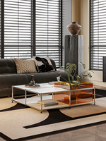 Table basse moderne en acier inoxydable et verre, modulaire, double couche, pour petit appartement, salon
