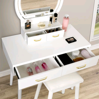 Combohome Meuble de chambre de luxe, Coiffeuse moderne en panneau de bois avec miroir de maquillage à éclairage LED et rangement