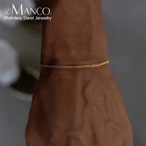 EManco Wholesale Jewelry Wire Chain Bracelet Fashion Men's White Gold Men Stainless Steel Bracelet