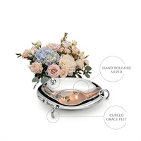 Plateau de service rond en métal plaqué argent avec support pour mariage, fête, décoration de table de luxe
