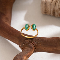 Bijoux de mode en acier inoxydable plaqué or 18 carats, bague de mariage et de fiançailles unisexe réglable, bague en acier inoxydable avec pierre naturelle