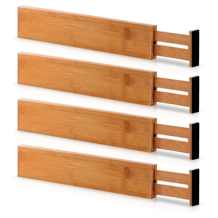 Eco Friendly Natural Bamboo Adjustable Expandable Drawer Dividers Organizers For Kitchen, Dresser, Bedroom, Bathroom and Office