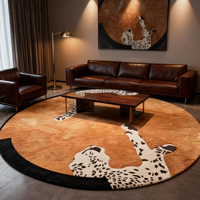 Maßgefertigter Runder 100% NZ-Wolle Handgetufteter Luxus-Teppich mit Leopardenmuster, Rutschfester Moderner Teppich für Wohnzimmer, Schlafzimmer, Hotel