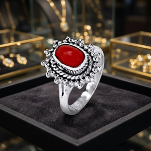 Anillo de Cóctel de Plata 925 con Coral para Mujer, Estilo Bohemia, con Engaste de Flores, para Uso Diario, Joyería Fina, Art Palace - Product Image 2