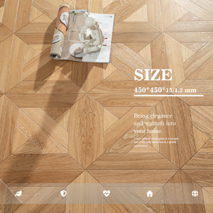 Plancher en bois dur moderne 450x450mm, 15/1.2mm d'épaisseur, placage chêne multicouche, écologique, résistant à l'eau, pour usage intérieur - Product Image 3