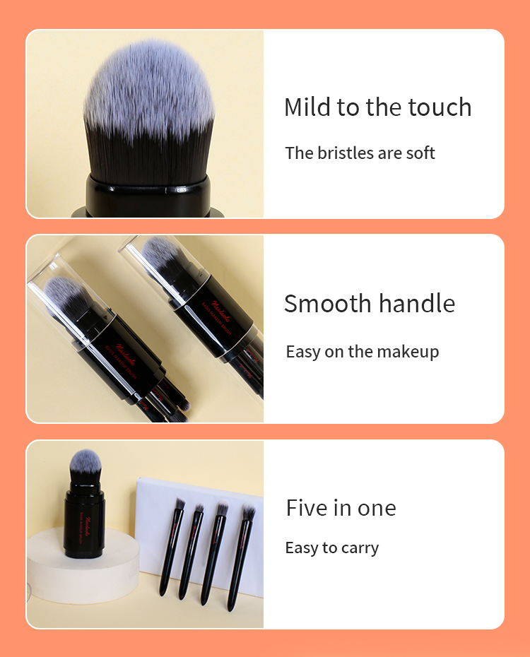 LMLTOP 5pcs Private Label Black Make Up Brushes Natural Hair Portable Mini Eye Make Up Brush Set Custom Makeup Brush Bag L0973