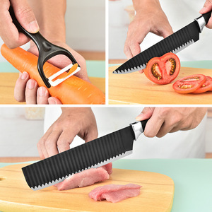 Sáu mảnh 238a thép không gỉ dao nhà bếp thiết lập không dính lượn sóng đầu bếp dao để cắt xuyên biên giới dao phù hợp với món quà - Product Image 4