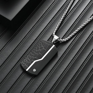 Men's Fashion Stainless Steel Black Pendant Wholesale Vintage Cracked <b>Titanium</b> Steel Necklace Made in China - Product Image 2
