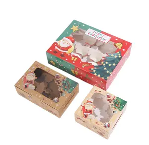 Caixas De Presente Do Buraco Papel Padaria Cookie Treat Boxes Atacado Natal para o feriado Pastries, Cupcakes, Brownies Natal 4 6 12 XL