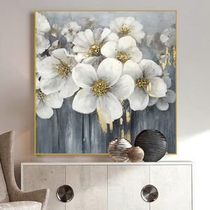 Arte pintado a mano puro lámina <span class=keywords><strong>de</strong></span> oro moderno abstracto oro hecho a mano pintura <span class=keywords><strong>al</strong></span> óleo cuadro moderno acrílico pintura <span class=keywords><strong>flores</strong></span> - Product Image 3