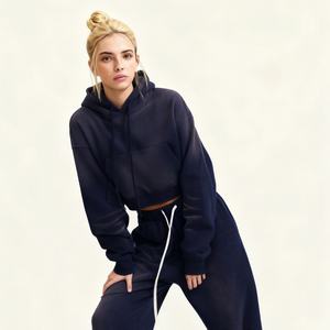 Sudadera Corta Informal de Estilo Nuevo TKAN473D para Mujer, 100% Algodón, Felpa Francesa Gruesa, Hombros Caídos, Estilo Vintage - Product Image 1