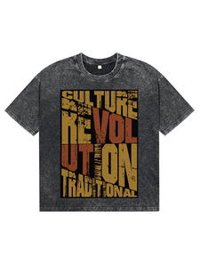 T-shirts en jersey de coton à manches courtes et col rond pour hommes, noirs, effet délavé, avec motif de lettres imprimé personnalisé, coupe décontractée, respirants - Product Image 1