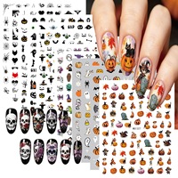Autocollants d'art pour ongles en papier fin imperméables pour Halloween, motifs mignons de fantômes, citrouilles, chauves-souris, chats, crânes 3D, auto-adhésifs, 10 pièces, manucure DIY