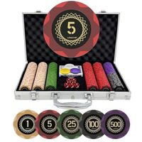 Ensemble de 300 jetons de poker OEM ODM, 14g, en argile composite, avec étui et dénominations |   2 à 8 joueurs avec des valeurs numérotées 1/5/25/100/500, 2 jeux de cartes