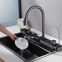 Évier de cuisine multifonction épaissi à touches de piano, anti-rayures, avec affichage numérique LED et cascade, et lave-tasses intégré
