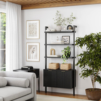 Meuble de rangement autoportant en bois massif noir de style rétro français pour salon, avec étagère ouverte