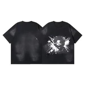 OEM Retro 100% Cotton Heavyweight Mens Oversized <b>Tshirt</b> Dtg Print Tee Logo T-shirt Stone Acid Washed Vintage Custom Men's <b>TShirt</b> - Product Image 6