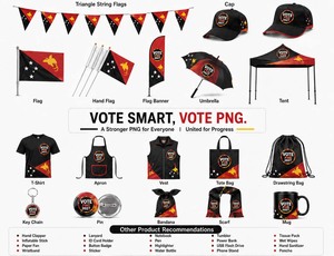 Kit de Campagne Électorale <span class=keywords><strong>PNG</strong></span> Personnalisé 2027, Ensemble Complet de Vêtements et Accessoires Politiques (T-shirt, Casquette, Drapeau, Sac, Écharpe) <span class=keywords><strong>en</strong></span> Gros, Équipement Essentiel pour Supporters - Product Image 2