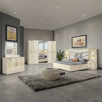Ensemble de meubles de chambre d'hôtel modernes en MDF DA VINI – Lit double (1,8 m), tables de chevet, coiffeuse, tête de lit lumineuse et réglable