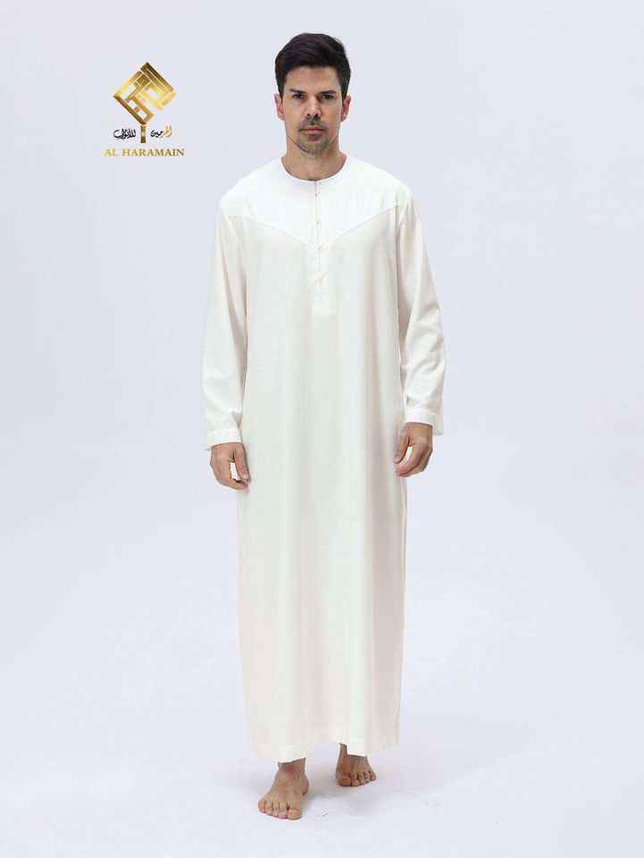 Men Muslim Graphics Men's Elegant Arabic Thobe-Soft Breathable Long Sleeve Prayer Robe Anti ...